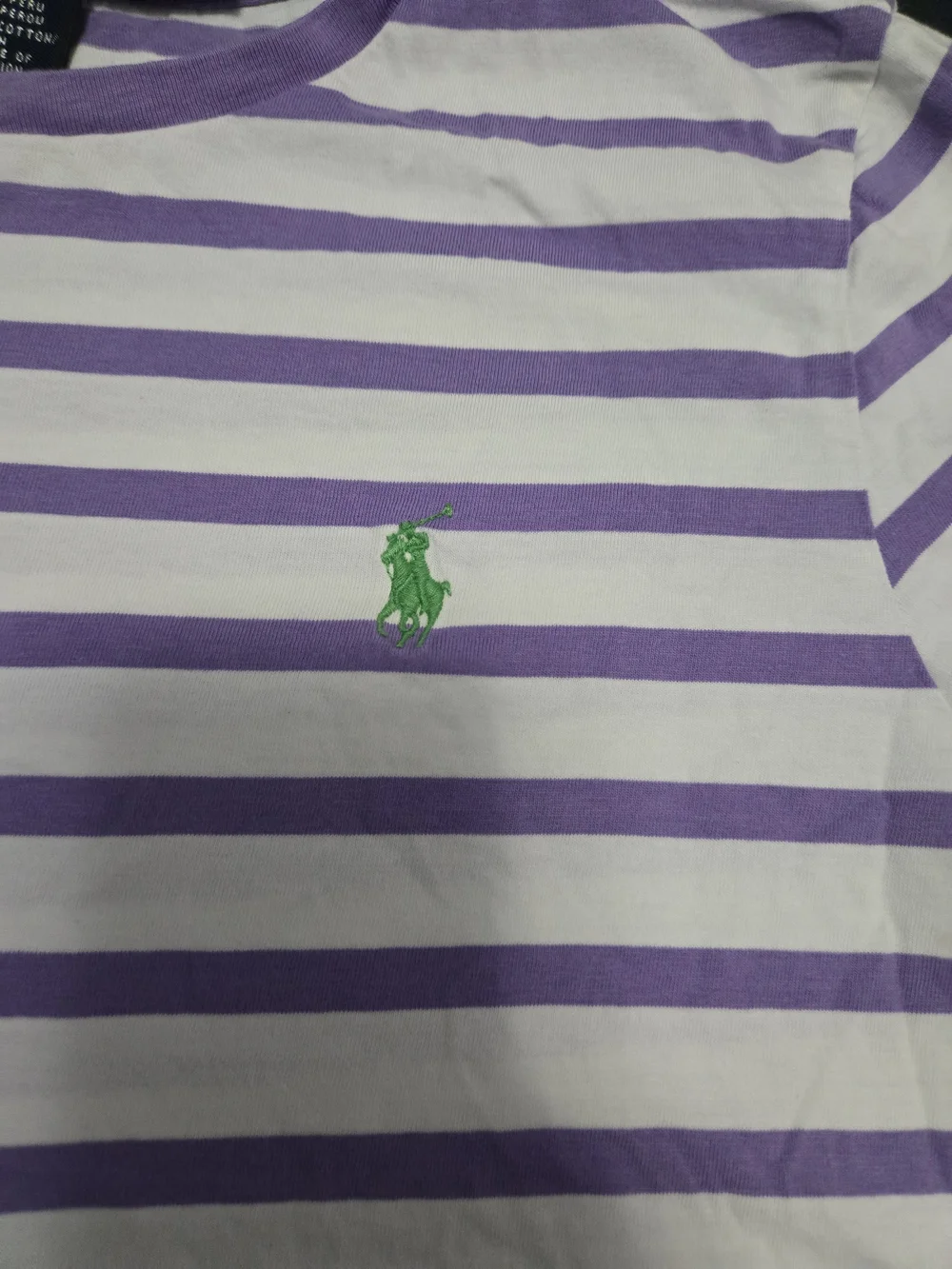 Ralph Lauren Purple Stripe Crewneck Polo Tee - White & Purple Girls Med
